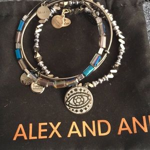 Set of 3 Alex and Ani Midnight Silver bracelets